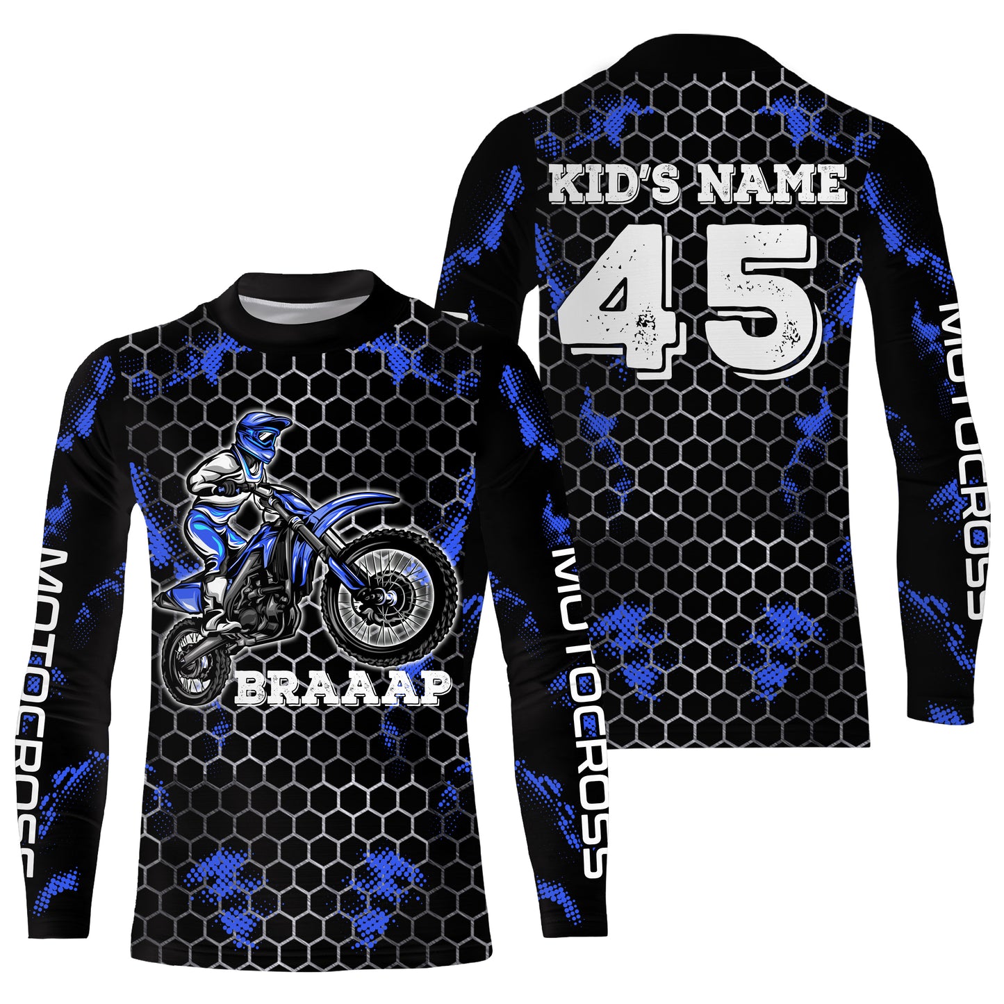Blue custom name&number off-road jersey Motocross kids men women UPF30+ dirt bike racing motorcycle PDT127