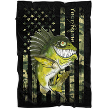 Load image into Gallery viewer, Largemouth Bass fishing American flag camo black funny bass fish ChipteeAmz's art custom fleece blanket AT049