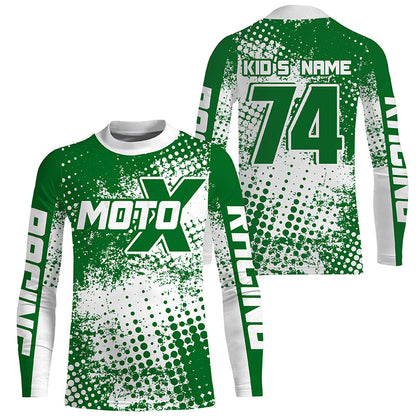 Custom kid adult dirt bike jersey Green Motocross shirt UPF30+ extreme racing racewear motorcycle PDT386