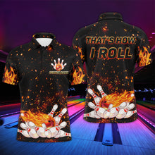 Load image into Gallery viewer, Men's Flame Polo Bowling Shirt, That's How I Roll, Custom Name Men Bowlers Jersey NBP92