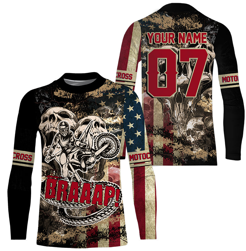 Personalized Skull Racing Jersey UPF30+ Dirt Bike Long Sleeves Brap Motocross Racewear NMS1247