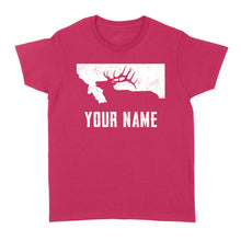 Load image into Gallery viewer, Montana Elk Hunting Custom Name Shirt Bull Elk MT State Shape Standard Women's T-shirt FSD1808D05