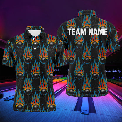 Flame Polo Bowling Shirt, Personalized Men Short Sleeves Bowlers Jersey Custom Team Name NBP40