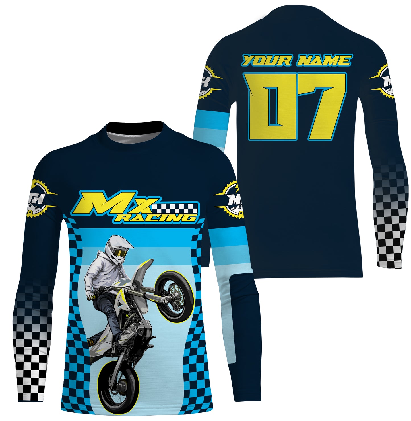 Kid adult youth Motocross jersey custom blue flag racing UPF30+ off-road biker riding motorcycle PDT117