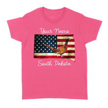 Load image into Gallery viewer, Pheasant hunting shirt South Dakota American Flag bird hunter custom name T-shirt - FSD1162 D06