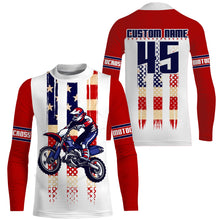 Load image into Gallery viewer, American Flag Motocross jersey personalized UPF30+ kid adult Patriotic dirt bike long sleeves NMS1095