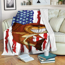 Load image into Gallery viewer, Redfish fishing American flag funny Red drum ChipteeAmz's art custom name fishing fleece blanket AT053
