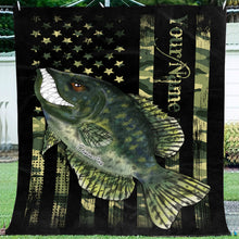 Load image into Gallery viewer, Crappie fishing American flag camo black angry crappie fish ChipteeAmz's art custom throw fleece blanket AT050