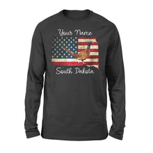 Load image into Gallery viewer, Pheasant hunting shirt South Dakota American Flag bird hunter custom name Long sleeve - FSD1162 D06