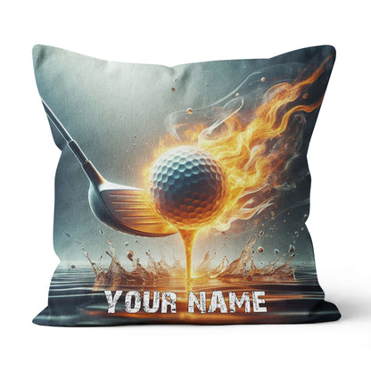 Fire & Water Golf Club & Ball Custom Throw Pillow Personalized Goft Gift LDT1153