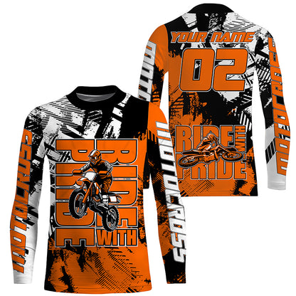Ride With Pride Personalized Motocross Jersey UPF30+ Orange Kid Adult MX Racing Off-road Dirt Bike NMS1192