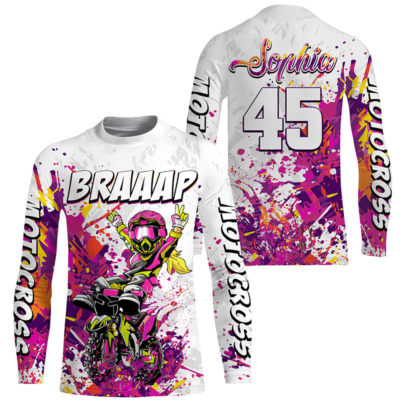 Brap Girl Personalized Motocross Jersey UPF30+ Women Biker MX Racing Off-road Dirt Bike Shirt NMS1195