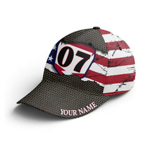 Load image into Gallery viewer, American Flag Motorcycle Cap - Personalized Dirt Bike Plate Number BWB Hat for Bikers, Off-road Riders| NMS377