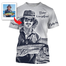 Load image into Gallery viewer, Fishing Shirt Custom Name, Image, Time, Location 3D UV protection Shirts UPF 30+ Fishing gift| Black - TMTS050