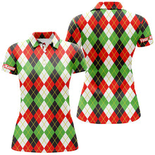 Load image into Gallery viewer, Christmas plaid Argyle Pattern - Funny Christmas Women's Golf Polo Custom Name shirt TTN103