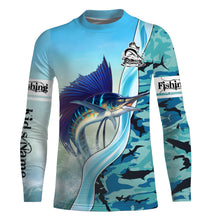 Load image into Gallery viewer, Sailfish Fishing Blue Ocean Camouflage Performance Fishing Long Sleeve shirt, Perfect Gift for Fisherman TTN49