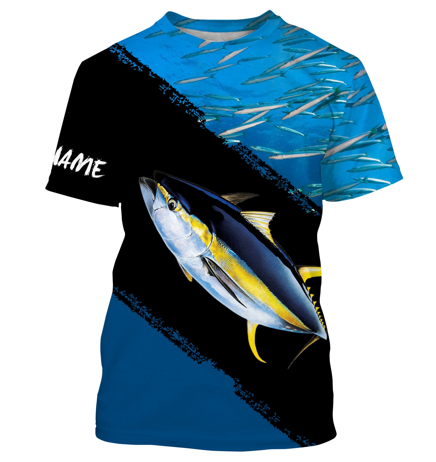 Yellowfin Tuna Fishing Shirts Blue Ocean Camo Performance Fishing Shirt, Personalized Fishing jerseys TTN31
