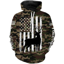 Load image into Gallery viewer, Deer hunting custom name America flag camo all over print Shirts, Hoodie, Zip up hoodie TATS212