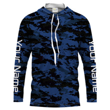 Load image into Gallery viewer, Dark blue camo Custom UV Long Sleeve performance Fishing Shirts, camouflage Fishing apparel - IPHW1579