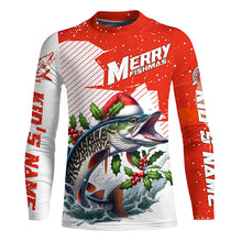 Load image into Gallery viewer, Merry Fishmas Custom Musky Long Sleeve Christmas Fishing Shirts, Personalized Xmas Fishing Gifts IPHW5581