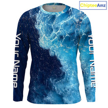 Load image into Gallery viewer, Beautiful Custom Saltwater Long sleeve Fishing Shirts UV Protection, Sea wave camo Fishing Shirts - IPHW1331