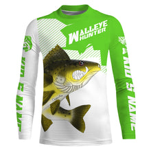 Load image into Gallery viewer, Angry Walleye Custom Long sleeve performance Fishing Shirts, Walleye hunter Fishing jerseys | green IPHW3362