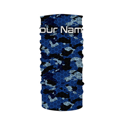 Custom Blue Fishing camo Long Sleeve performance Fishing Shirts, UV Protection Fishing apparel - IPHW1474