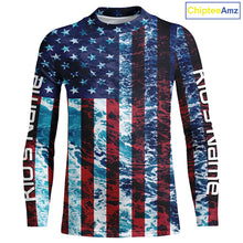 Load image into Gallery viewer, Custom Saltwater Long Sleeve Uv Fishing Shirts, American Flag Sea Wave Camo Fishing Shirts IPHW5028