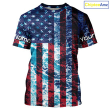 Load image into Gallery viewer, Custom Saltwater Long Sleeve Uv Fishing Shirts, American Flag Sea Wave Camo Fishing Shirts IPHW5028