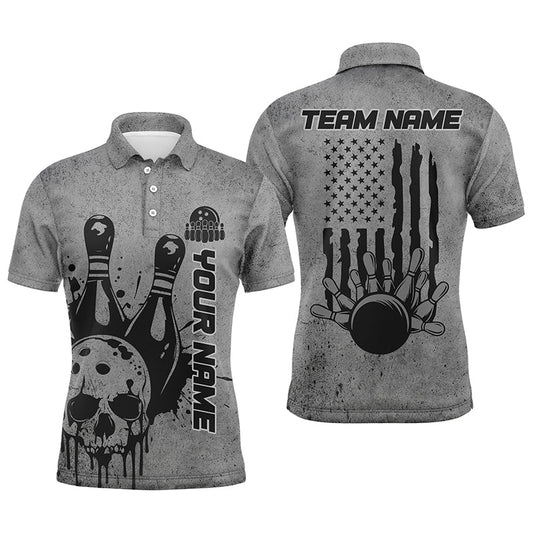 Custom American Flag Skull Bowling Shirts For Men, Patriotic Team Bowling Jerseys IPHW5846