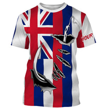 Load image into Gallery viewer, Hawaiian Flag 3D Fish hook Custom Long Sleeve performance Fishing Shirts IPHW471