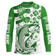 Load image into Gallery viewer, Custom St Patrick'S Day American Flag Striped Bass Fishing Shirts, Patriotic Striper Fishing Jerseys IPHW5897