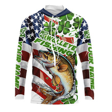 Load image into Gallery viewer, Personalized St Patrick'S Day Walleye Long Sleeve Fishing Shirts, Patriotic Walleye Fishing Jerseys IPHW5900