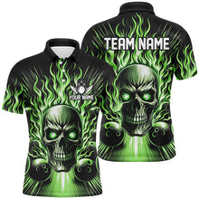 Load image into Gallery viewer, Personalized Skull Bowling Shirt For Men Custom Team'S Name Flame Bowler Jerseys | Green IPHW5819