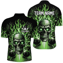 Load image into Gallery viewer, Personalized Skull Bowling Shirt For Men Custom Team'S Name Flame Bowler Jerseys | Green IPHW5819