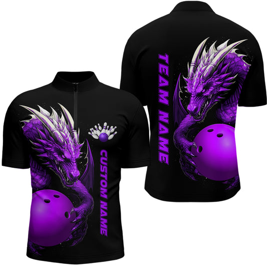 Custom Purple Dragon Men Bowling Quarter Zip Shirt Team Bowling Jerseys Bowling Apparel IPHW5296