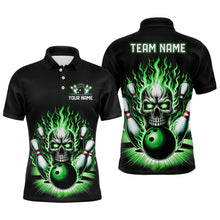 Load image into Gallery viewer, Personalized Skull Bowling Shirt For Men Custom Team'S Name Flame Bowler Jerseys | Green IPHW5820