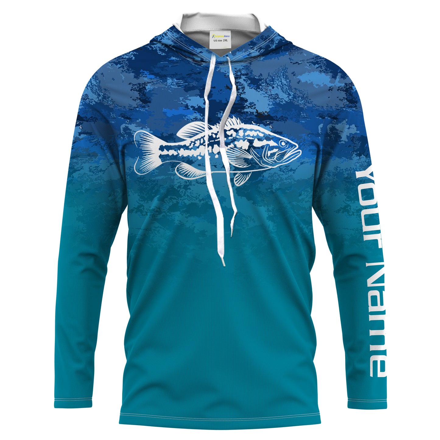 Largemouth Bass fishing blue camo ocean Customize Name UV Long Sleeve Fishing Shirts UPF 30+ NQS2183