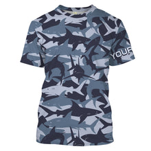 Load image into Gallery viewer, Shark fishing camo UV protection customize name long sleeves fishing shirts UPF 30+, fishing shirt for men, women, kid NQS2190