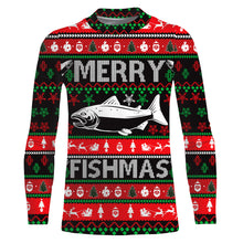 Load image into Gallery viewer, Merry Fishmas funny ugly Christmas salmon fishing shirt long sleeves Christmas gift NQS2350