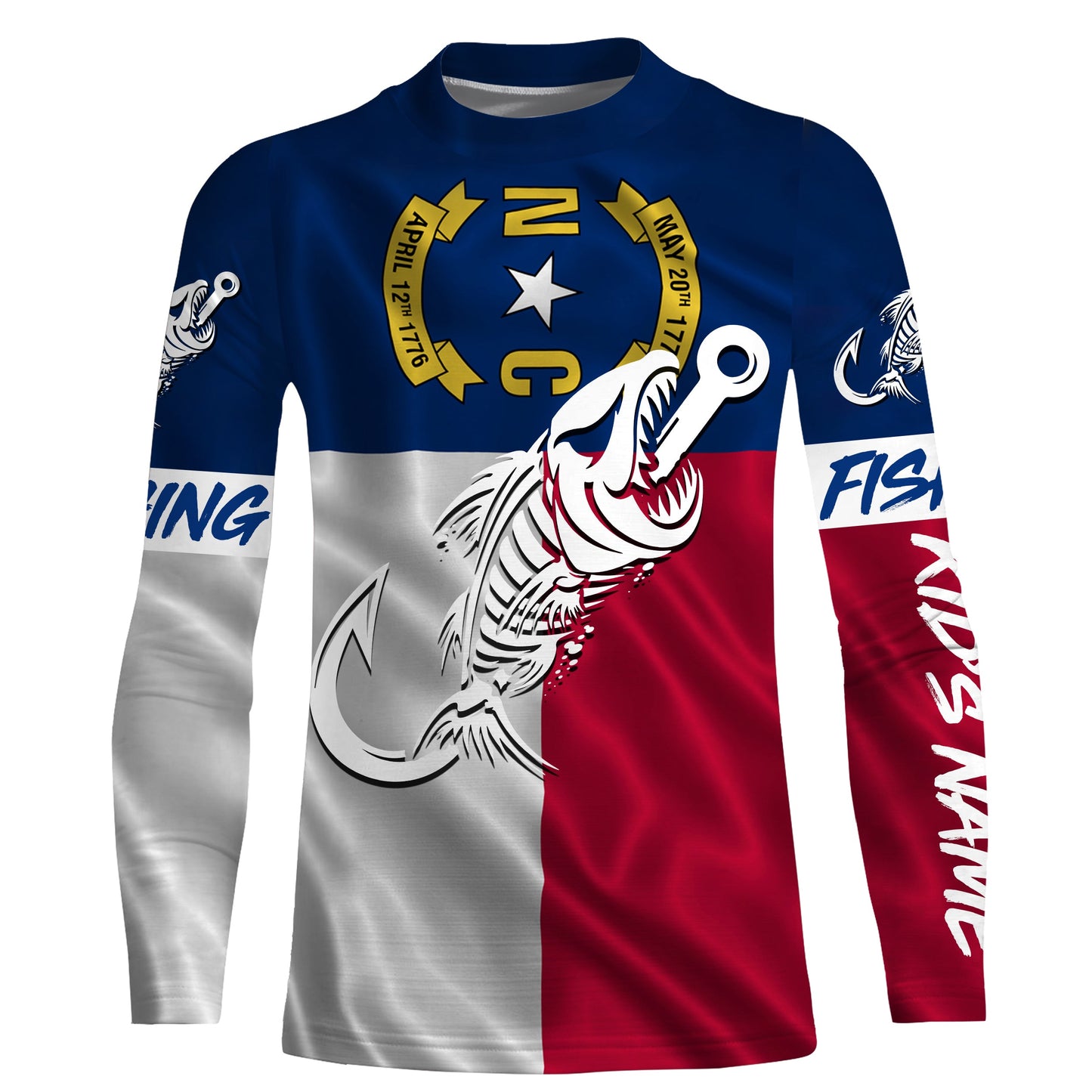 NC Fishing Custom North Carolina Flag Fish hook skull Custom Name sun protection custom fishing shirts NQS3305
