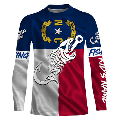 NC Fishing Custom North Carolina Flag Fish hook skull Custom Name sun protection custom fishing shirts NQS3305
