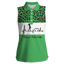 Load image into Gallery viewer, Women's sleeveless golf polo shirt  golf heartbeat custom leopard golf shirt, golfing gifts for women NQS4960