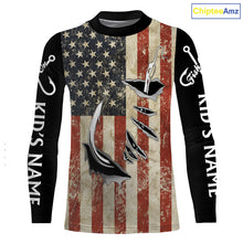 Load image into Gallery viewer, US Fishing Fish Hook American Flag patriotic UV protection custom long sleeves fishing apparel NQS1343