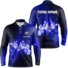 Load image into Gallery viewer, Mens Bowling Polo Shirts Custom Blue flashes of lightning thunder bowling team Mens Bowler Jerseys NQS6681