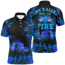 Load image into Gallery viewer, Blue Flame bowling shirt custom name my balls are on fire bowling polo shirts for men, bowling jerseys NQS6457