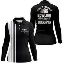 Load image into Gallery viewer, Black white retro bowling polo shirts for women custom Today's forecast bowling with chance of cussing NQS6908