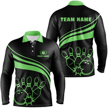 Load image into Gallery viewer, Personalized black bowling polo shirts for men, custom men's bowling shirt team bowling jerseys |Green NQS6925