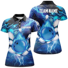 Load image into Gallery viewer, Women Bowling Polo Shirt Custom flame lightning thunder team bowling Jerseys for ladies | Blue NQS6507