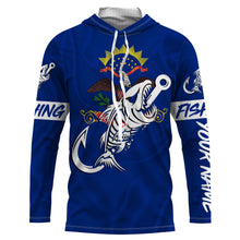 Load image into Gallery viewer, ND North Dakota Fishing Flag Fish hook skull Custom sun protection fishing shirts for men, women, kid NQS3402